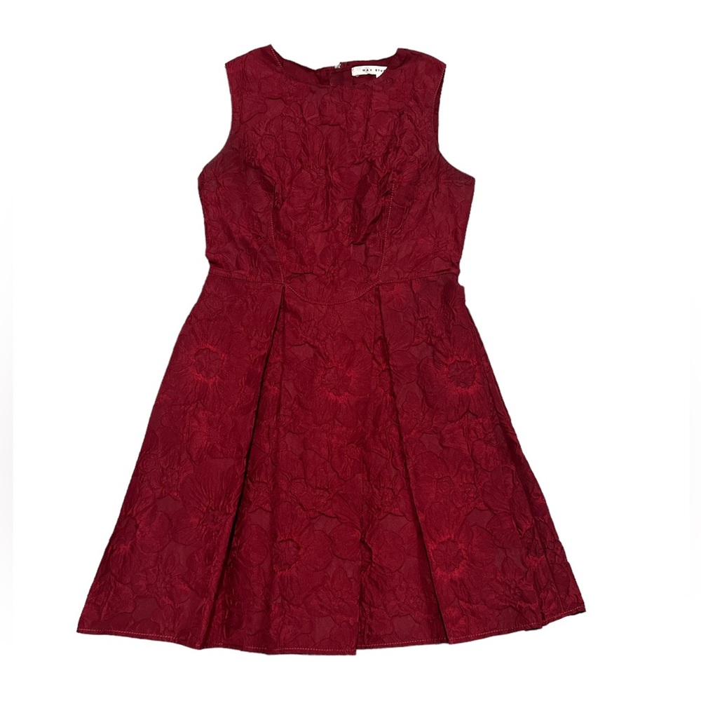 Max Studio Women’s Burgundy Floral Lace Sleeveless Fit & Flare Box Pleat Dress